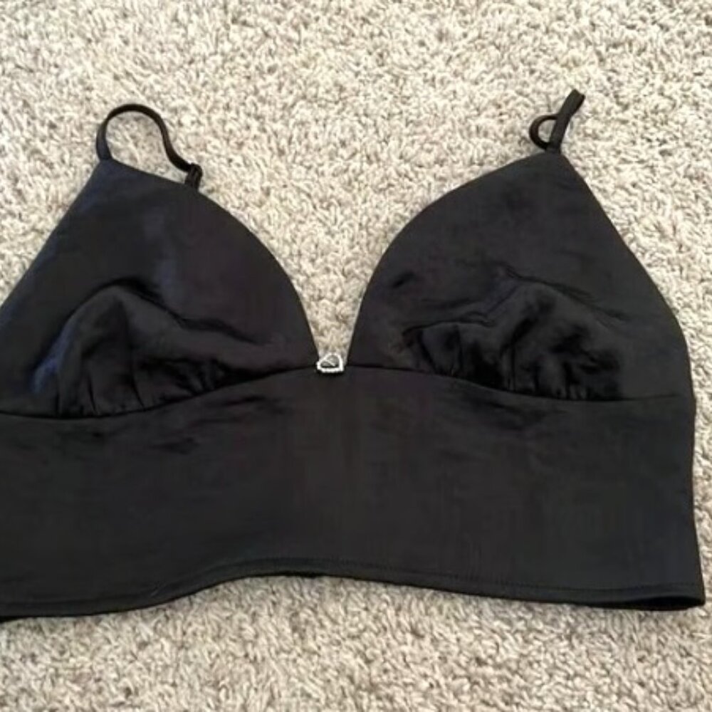 PacSun LA heart satin cropped bustiers style top Bralette Night Las Vegas Black